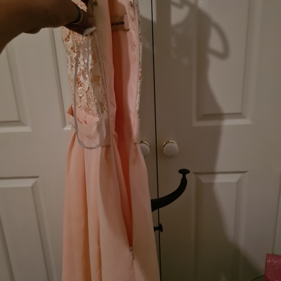 FORHER ANDFORHIM 8 Peach Embroidered Floral Lace Chest Formal Maxi Midi Dress - Picture 6 of 9